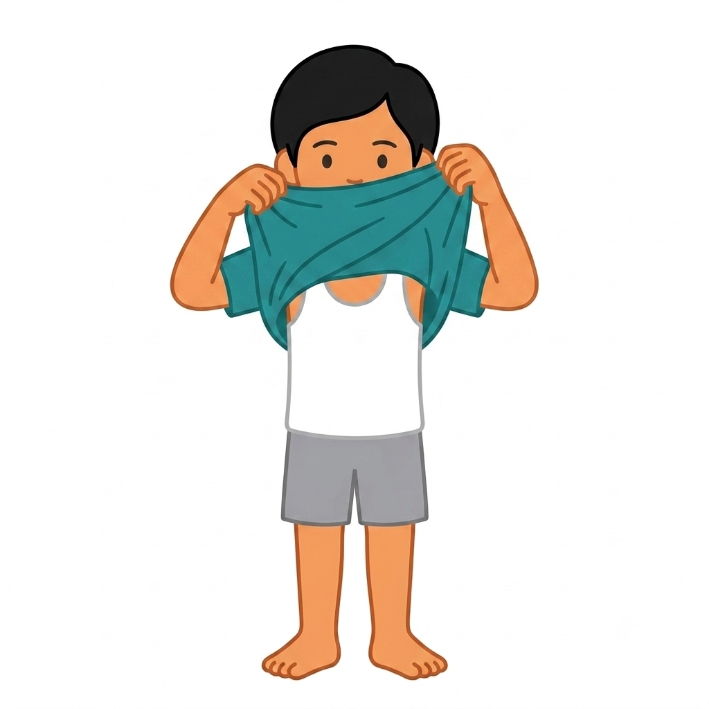 A child taking off their clothes before a bath
