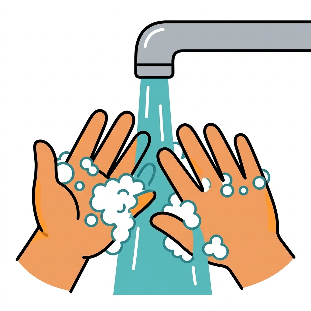 A child washing their hands before serving food
