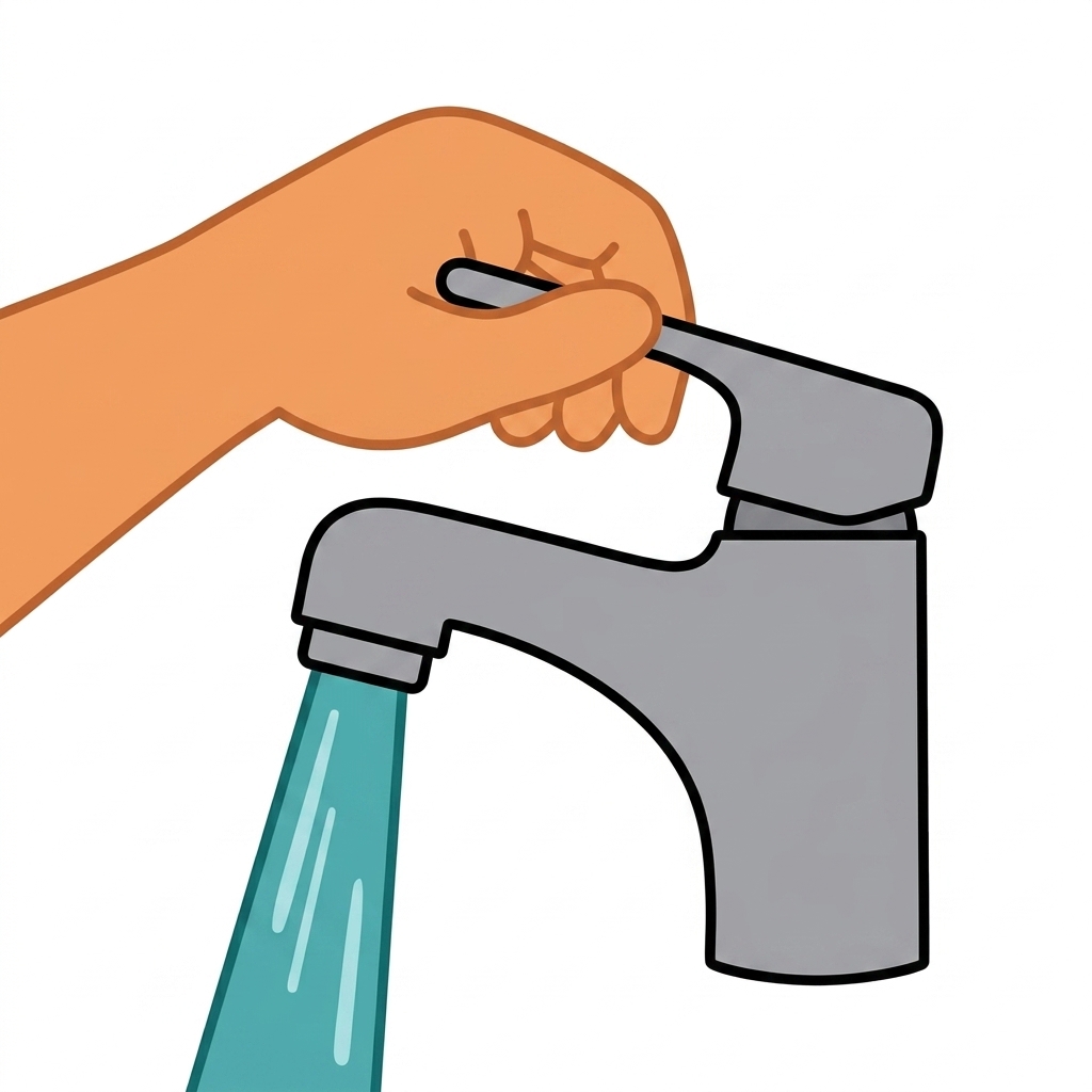 A child turning on the tap to wash their hands