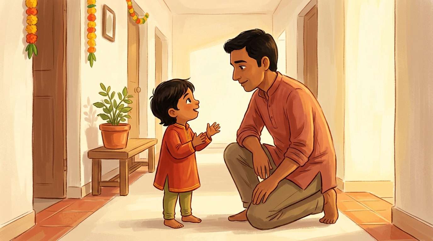 A father listening to his child at eye level